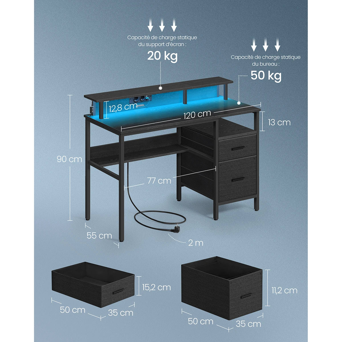 Bureau gaming Led avec rangement